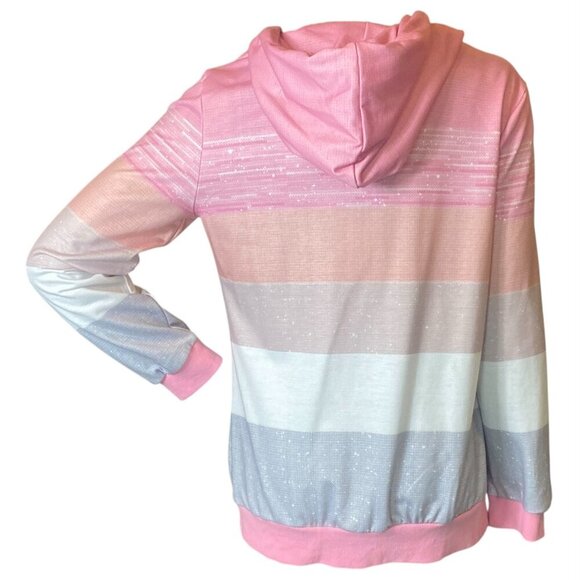Pink Gray White Colorblock-Stripe Full Zip Hoodie Sz M #198J - Picture 5 of 8